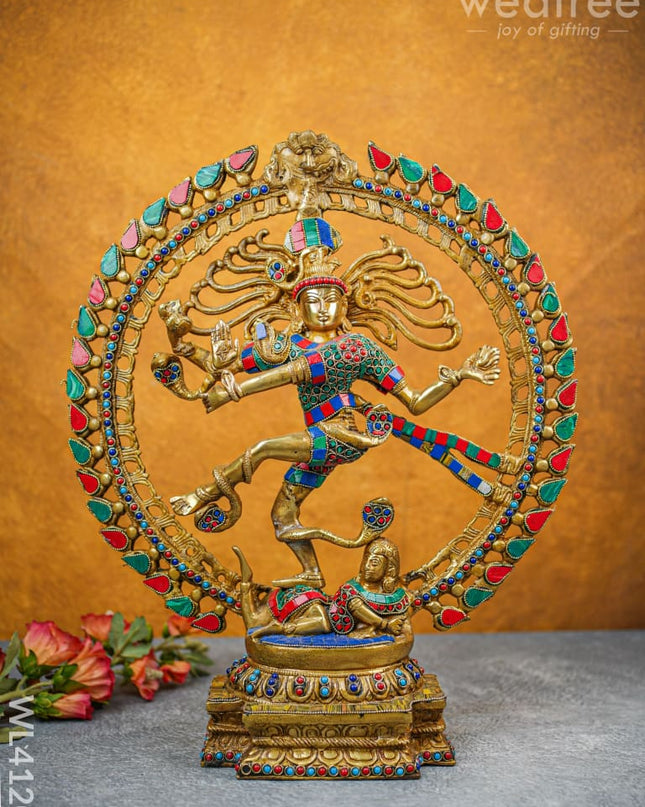 Brass Dancing Nataraja With Colourful Stonework - Wl4120 Figurines