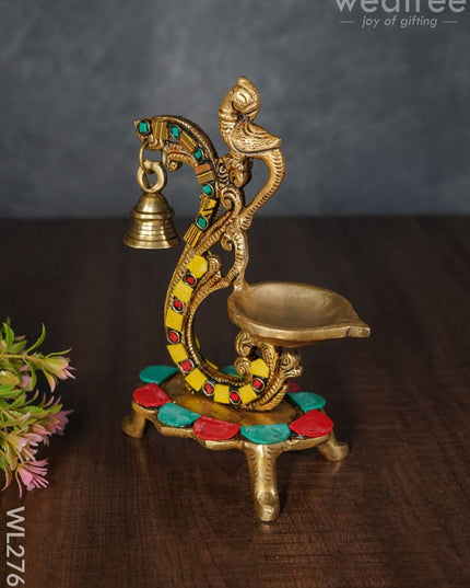 Brass Parrot Diya With Chowki & Stone Work - Wl2767