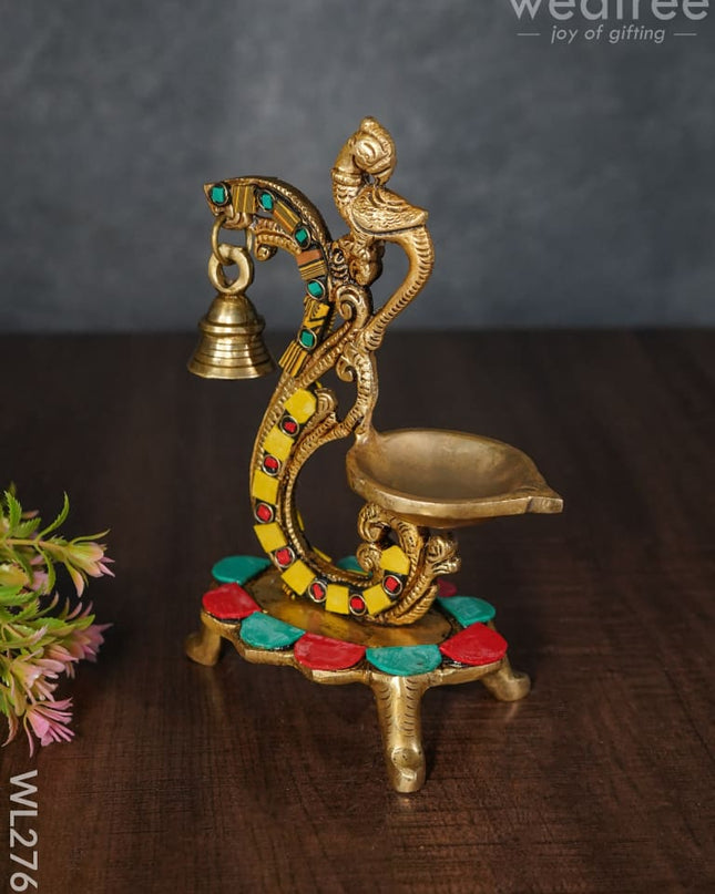 Brass Parrot Diya With Chowki & Stone Work - Wl2767