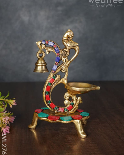 Brass Parrot Diya With Chowki & Stone Work - Wl2767