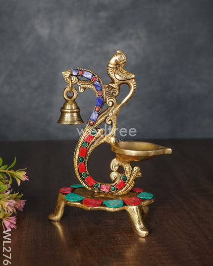 Brass Parrot Diya With Chowki & Stone Work - Wl2767