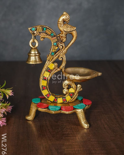 Brass Parrot Diya With Chowki & Stone Work - Wl2767