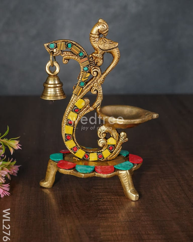 Brass Parrot Diya With Chowki & Stone Work - Wl2767