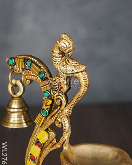 Brass Parrot Diya With Chowki & Stone Work - Wl2767