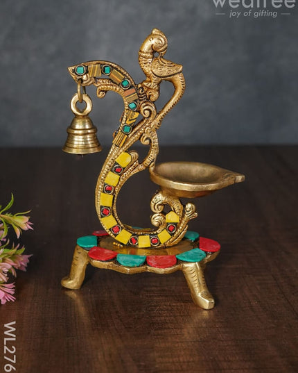 Brass Parrot Diya With Chowki & Stone Work - Wl2767
