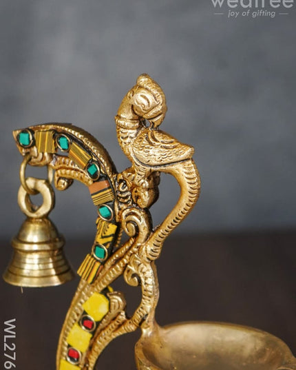 Brass Parrot Diya With Chowki & Stone Work - Wl2767