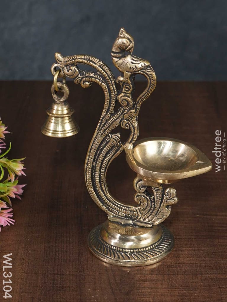 Brass Parrot Diya With Hanging Bell - Wl3104