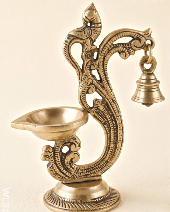 Brass Parrot Diya with Hanging Bell - WL3104 - Brass Diya