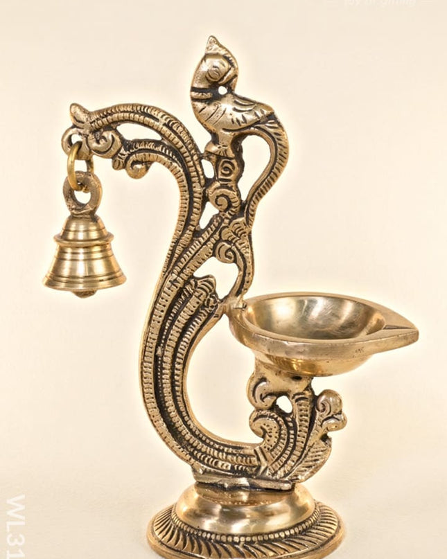 Brass Parrot Diya with Hanging Bell - WL3104 - Brass Diya