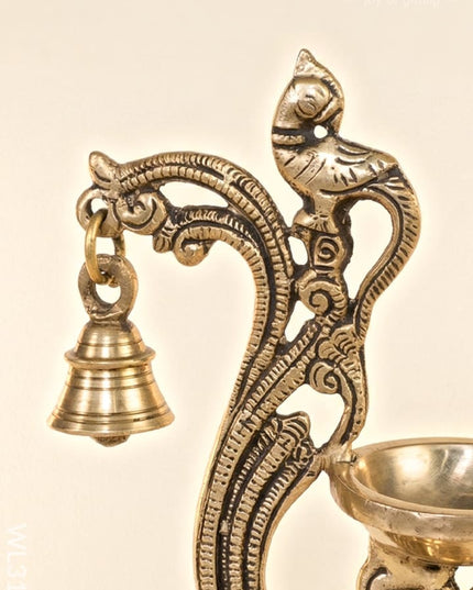 Brass Parrot Diya with Hanging Bell - WL3104 - Brass Diya
