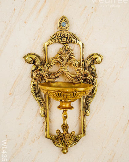 Brass Parrot Wall Hanging Diya with Single & Five Face Diya - WL4358 - Brass Wall Hanging