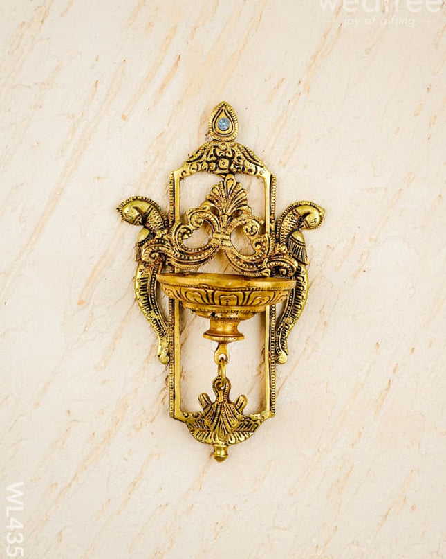 Brass Parrot Wall Hanging Diya with Single & Five Face Diya - WL4358 - Brass Wall Hanging