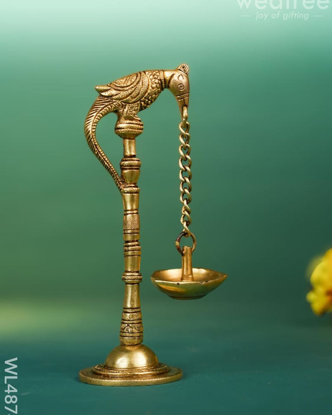 Brass Parrot with Diya - 7 inch - WL4874 Brass Diya