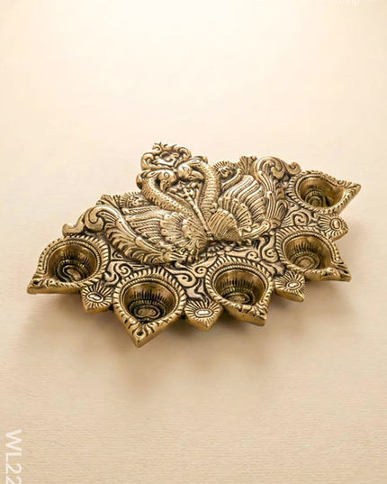 Brass Peacock 5 Face Aarti Diya - WL2230 - Brass Diya