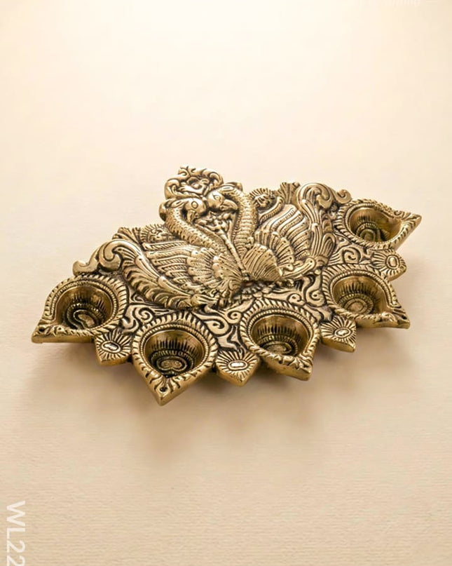 Brass Peacock 5 Face Aarti Diya - WL2230 - Brass Diya