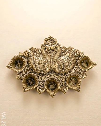 Brass Peacock 5 Face Aarti Diya - WL2230 - Brass Diya