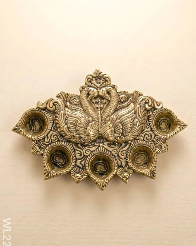 Brass Peacock 5 Face Aarti Diya - WL2230 - Brass Diya