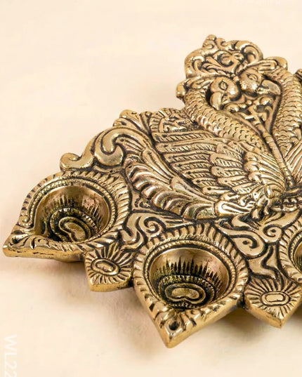 Brass Peacock 5 Face Aarti Diya - WL2230 - Brass Diya