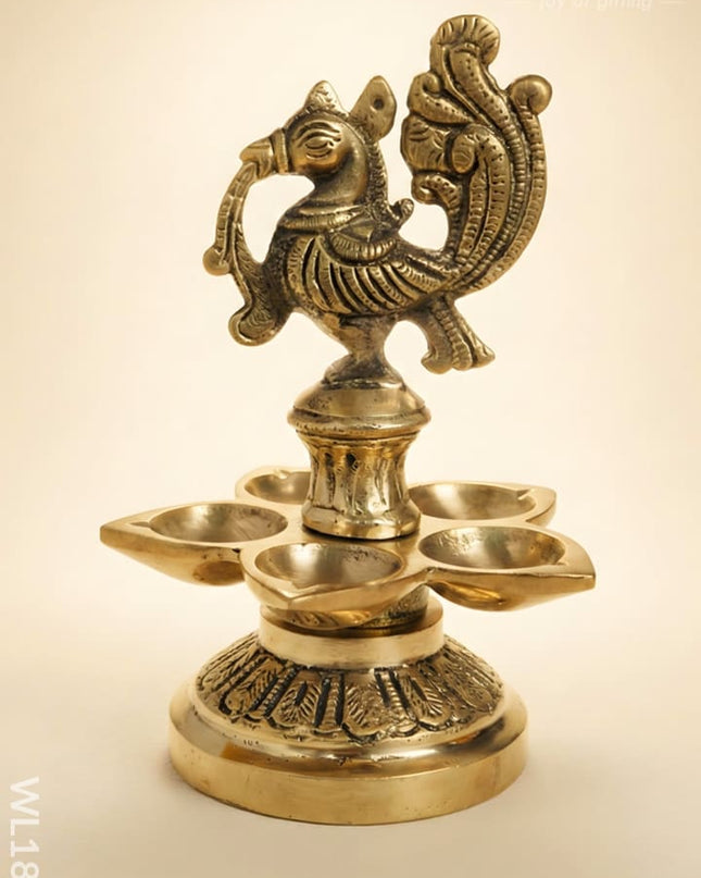 Brass Peacock 5 Face Diya - WL1840 - Brass Diya