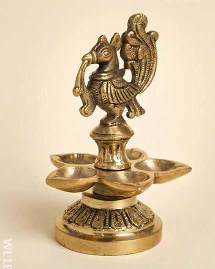 Brass Peacock 5 Face Diya - WL1840 - Brass Diya