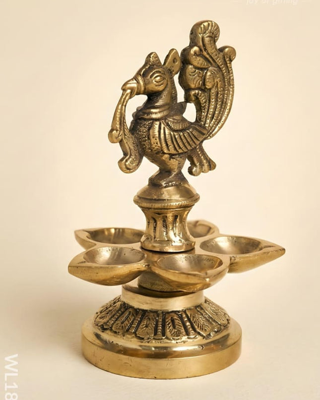 Brass Peacock 5 Face Diya - WL1840 - Brass Diya