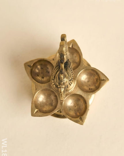 Brass Peacock 5 Face Diya - WL1840 - Brass Diya
