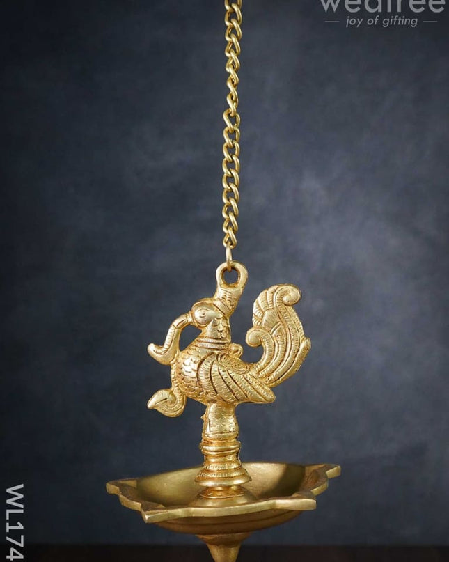 Brass Peacock 5 Face Hanging Diya (Black Antique Finish) - Wl1741