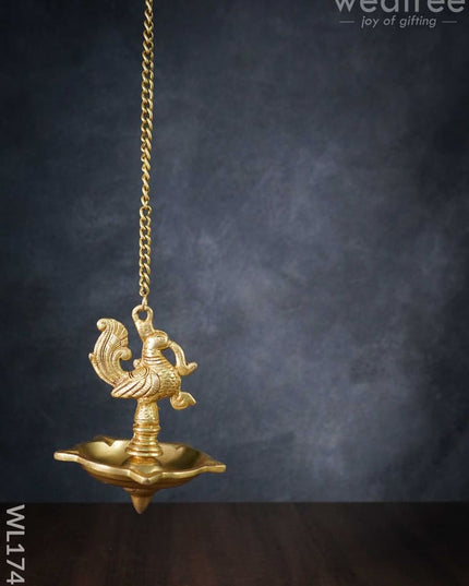 Brass Peacock 5 Face Hanging Diya (Black Antique Finish) - Wl1741