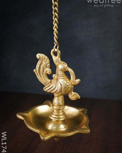Brass Peacock 5 Face Hanging Diya (Black Antique Finish) - Wl1741