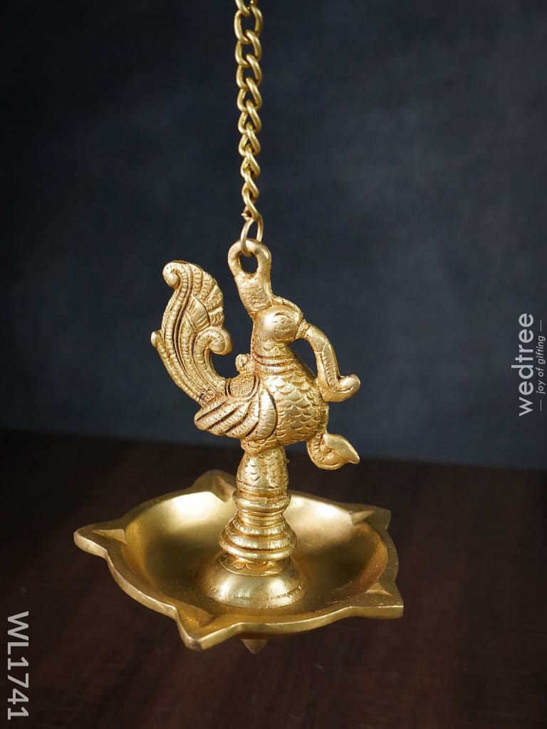 Brass Peacock 5 Face Hanging Diya (Black Antique Finish) - Wl1741