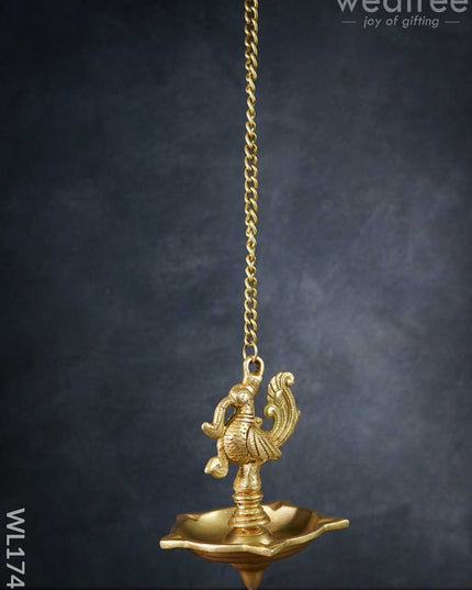 Brass Peacock 5 Face Hanging Diya (Black Antique Finish) - Wl1741