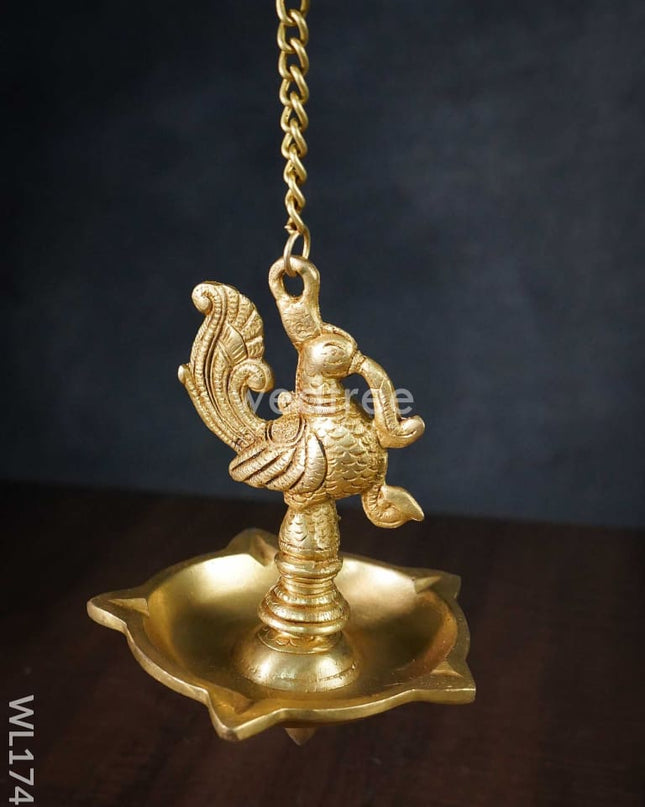 Brass Peacock 5 Face Hanging Diya (Black Antique Finish) - Wl1741