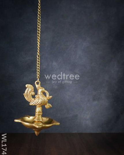 Brass Peacock 5 Face Hanging Diya (Black Antique Finish) - Wl1741