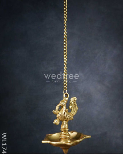 Brass Peacock 5 Face Hanging Diya (Black Antique Finish) - Wl1741