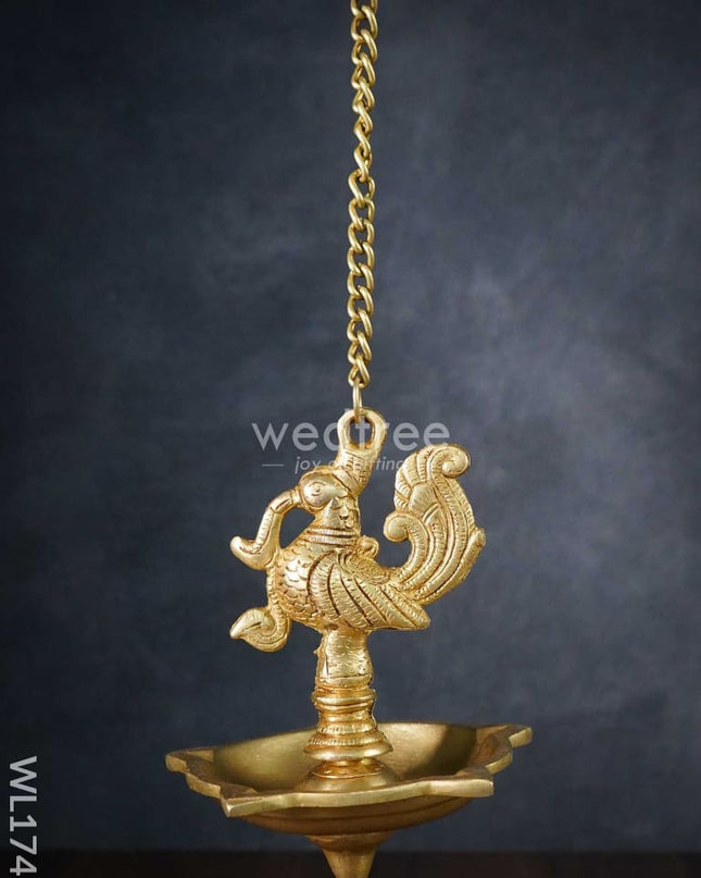 Brass Peacock 5 Face Hanging Diya (Black Antique Finish) - Wl1741