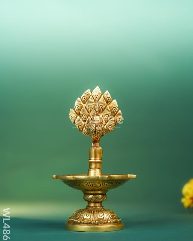 Brass Peacock Diya - 8 inch - WL4861 Brass Diya