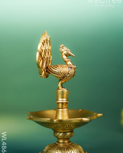 Brass Peacock Diya - 8 inch - WL4861 Brass Diya