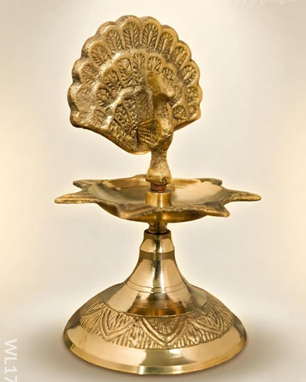 Brass Peacock Diya with 7 Face - WL1752 - Brass Diya