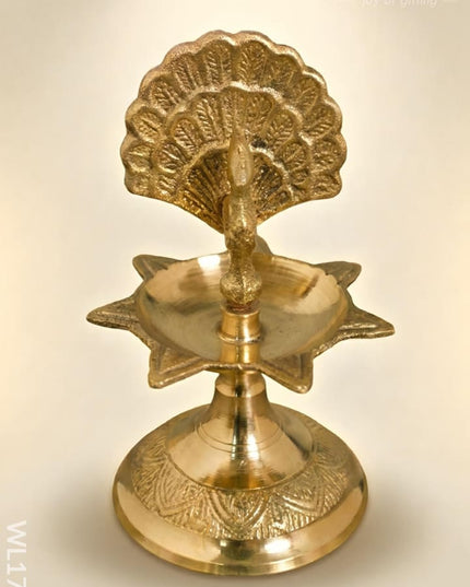 Brass Peacock Diya with 7 Face - WL1752 - Brass Diya