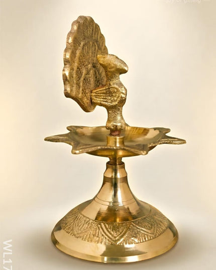 Brass Peacock Diya with 7 Face - WL1752 - Brass Diya