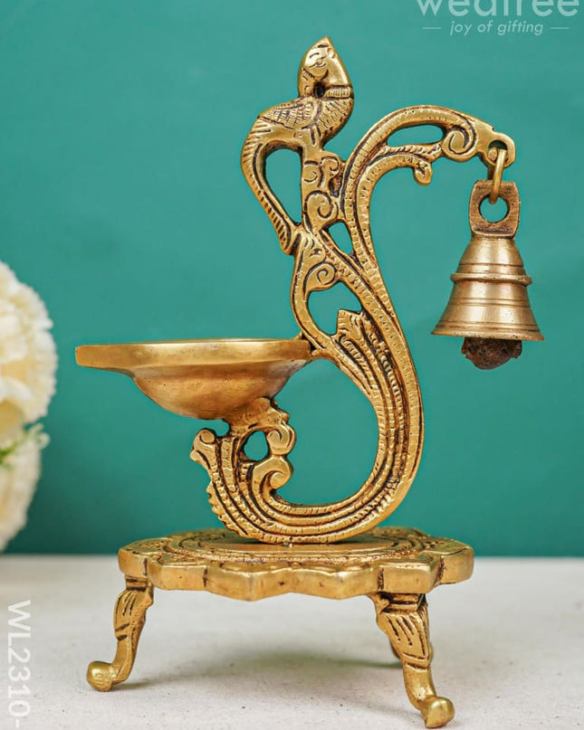Brass Peacock Diya With Chowki - Wl2310 7.5 Inch