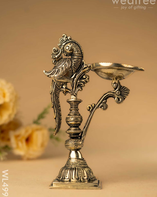 Brass Peacock Diya with Stand - Antique Finish - WL4994 Brass Diya