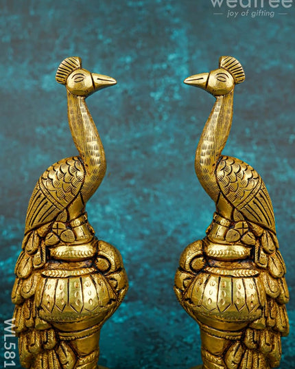 Brass Peacock Idol - Set of 2 - 7 inch - WL5813 - Brass Figurines
