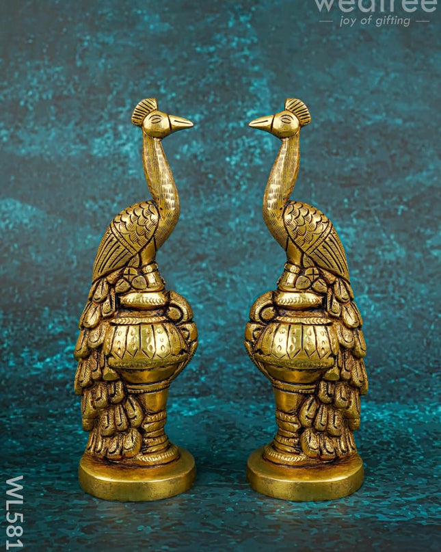 Brass Peacock Idol - Set of 2 - 7 inch - WL5813 - Brass Figurines