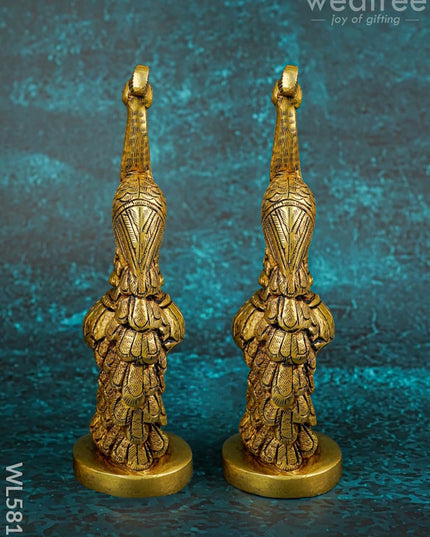 Brass Peacock Idol - Set of 2 - 7 inch - WL5813 - Brass Figurines