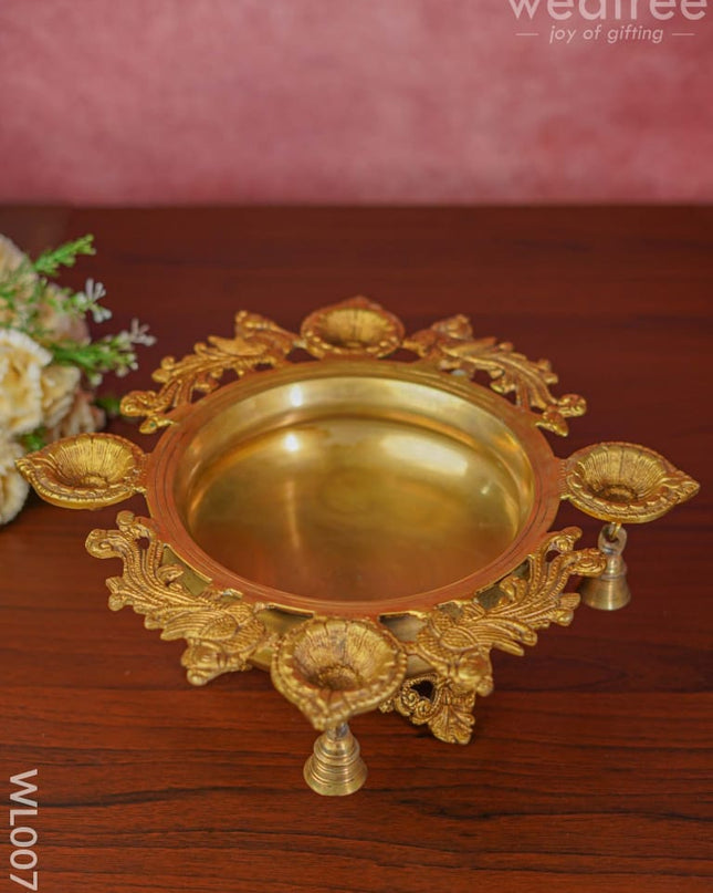 Peacock Urli 4 Face Diya With Bell - Wl0079 Brass