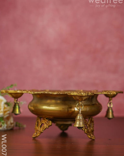 Peacock Urli 4 Face Diya With Bell - Wl0079 Brass