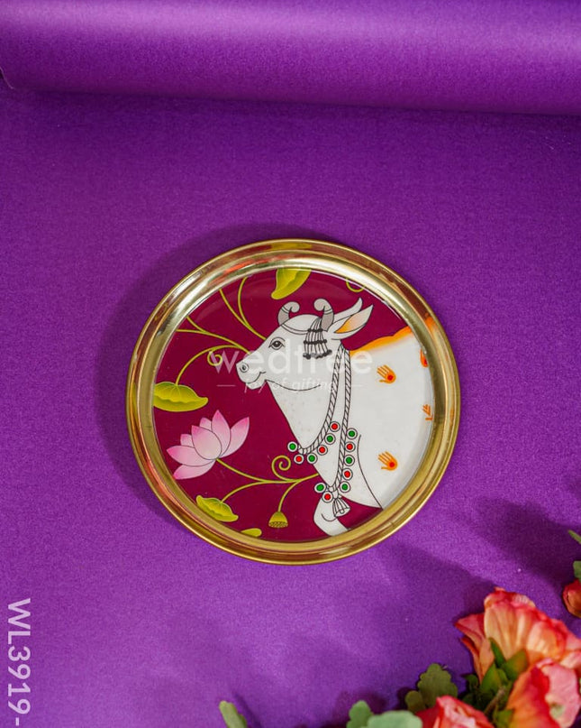Brass Plate With Pichwai Design - Wl3919 Medium Utility
