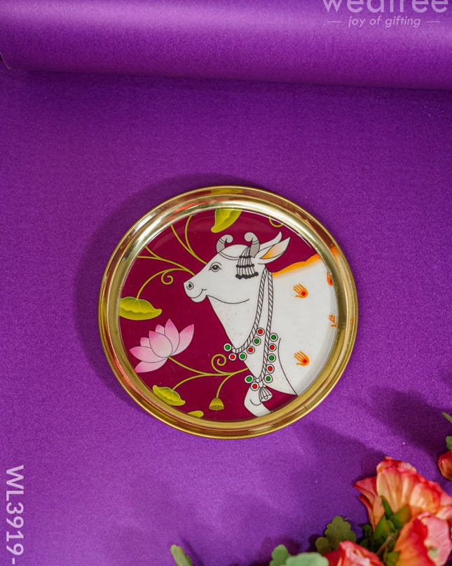 Brass Plate With Pichwai Design - Wl3919 Medium Utility