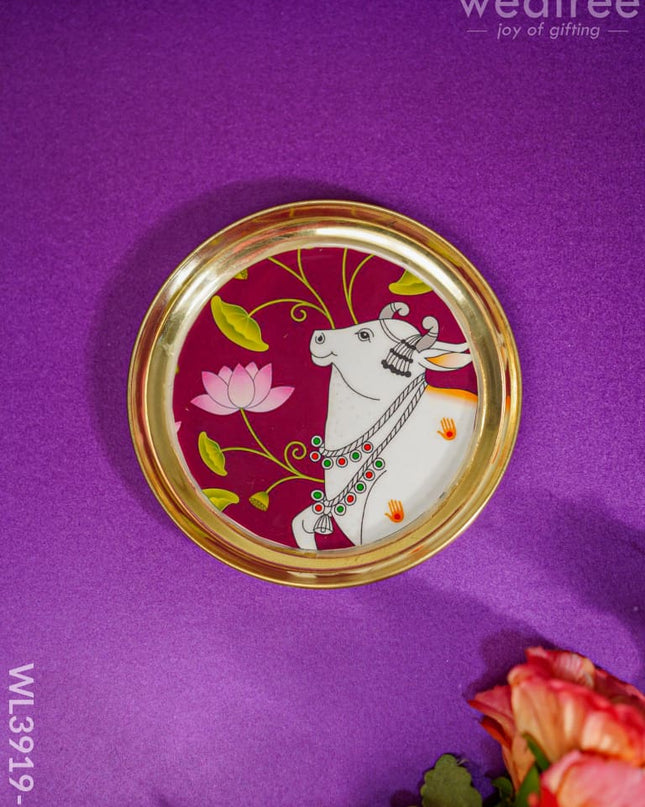 Brass Plate With Pichwai Design - Wl3919 Small Utility